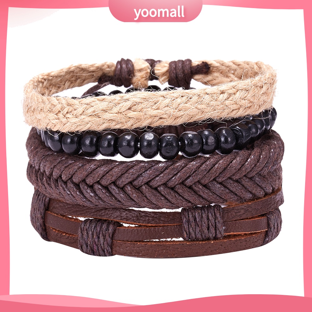 Set 4 Vòng Tay Giả Da Thời Trang Vintage Cho Nam