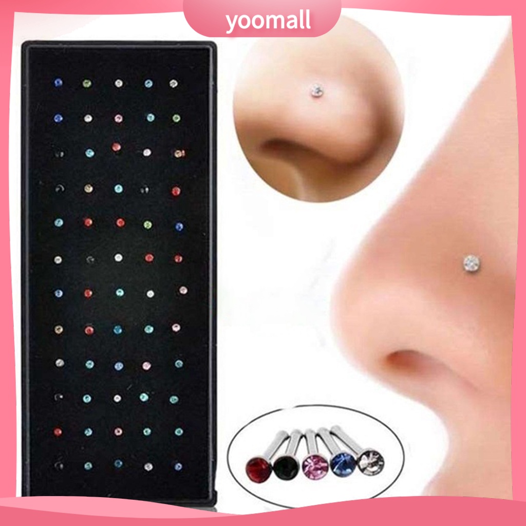 Bộ 60 Khuyên Mũi Bằng Thép Không Gỉ Đính Đá Lấp Lánh Quyến Rũ