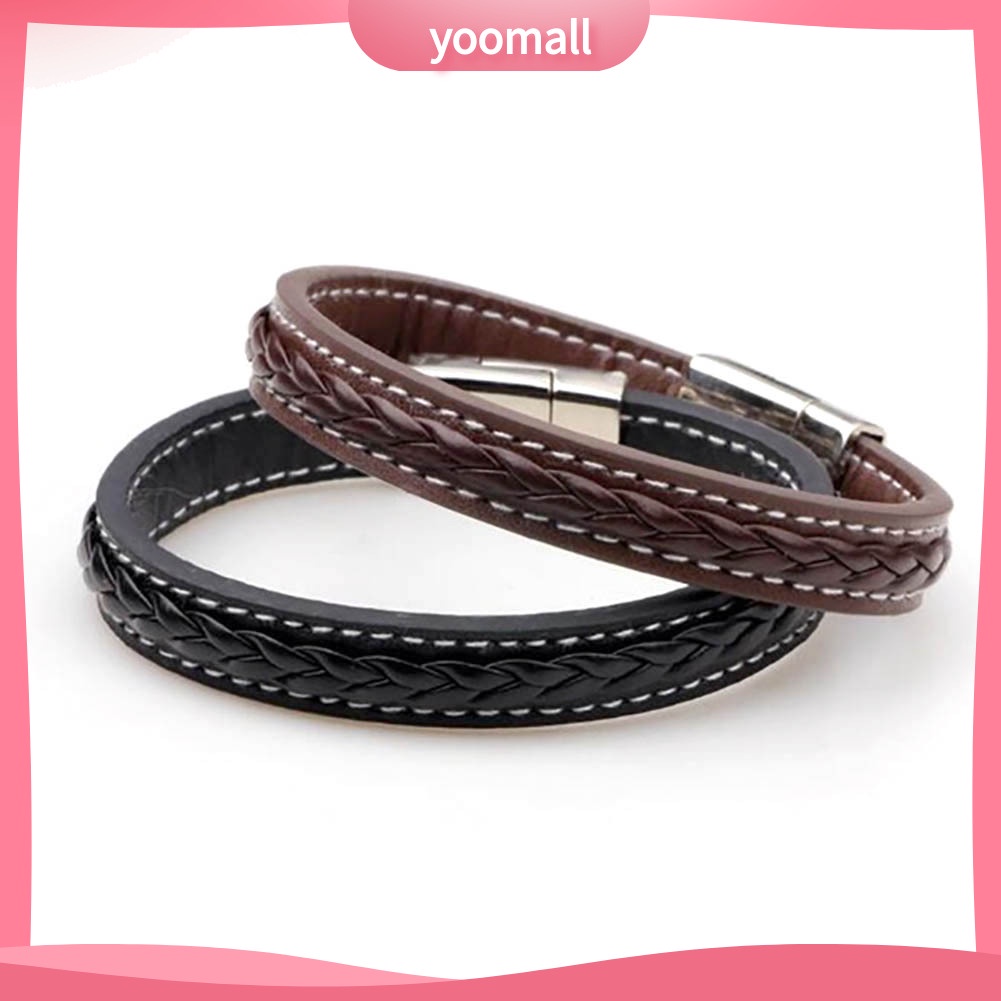 [YM] Vòng Tay Bện Dây Màu Trơn Khóa ic Thời Trang Quà Tặng Cho Nam