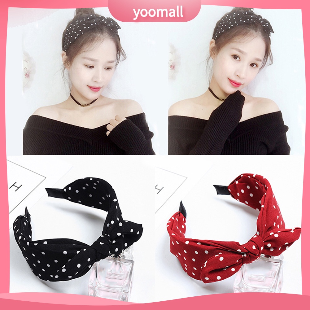 Băng Đô Cài Tóc Bản Rộng Thắt Nơ Họa Tiết Chấm Bi Ngọt Ngào Cho Nữ