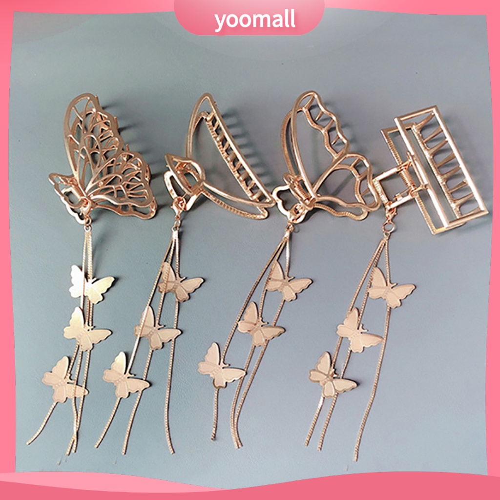 Kẹp Tóc Hình Bướm Rỗng Mạ Vàng Phối Tua Rua Xinh Xắn Cho Nữ