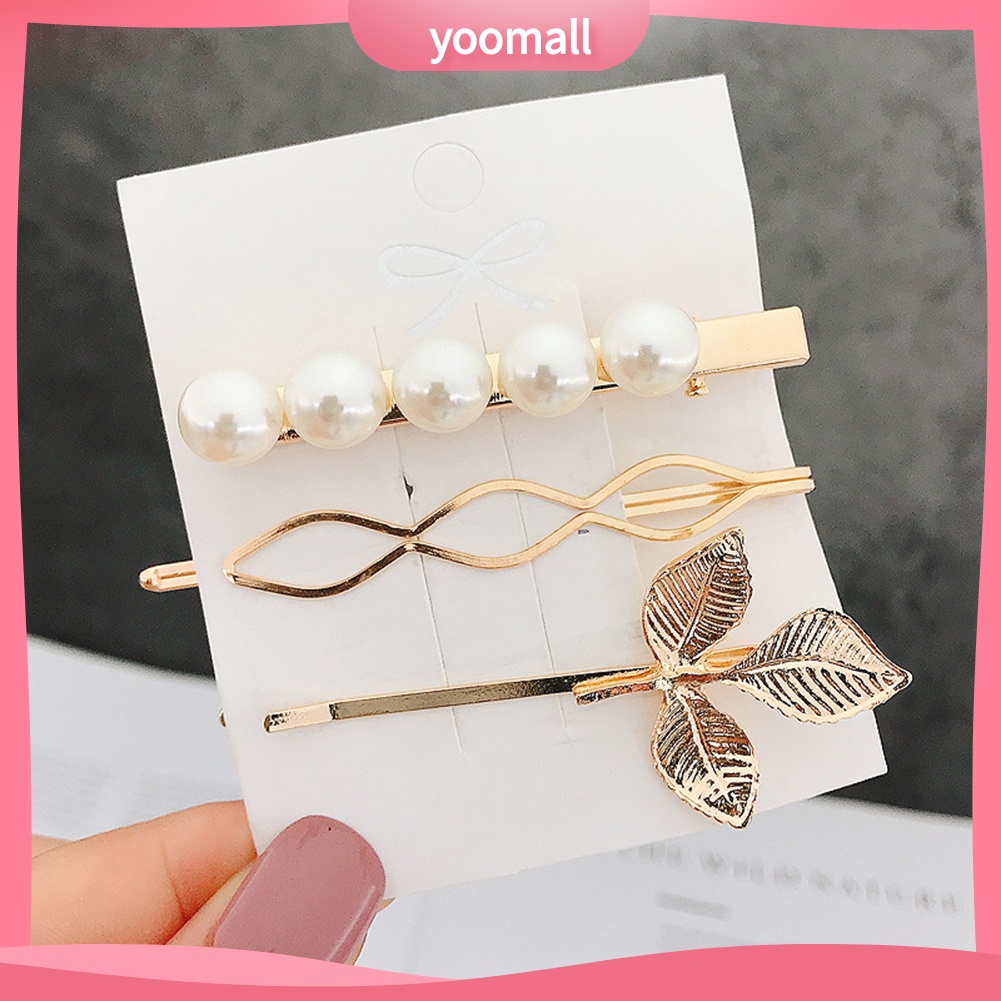 Set 2 / 3 Kẹp Tóc Hình Chú Ong / Lá / Con Ong Đính Ngọc Trai Nhân Tạo Thời Trang