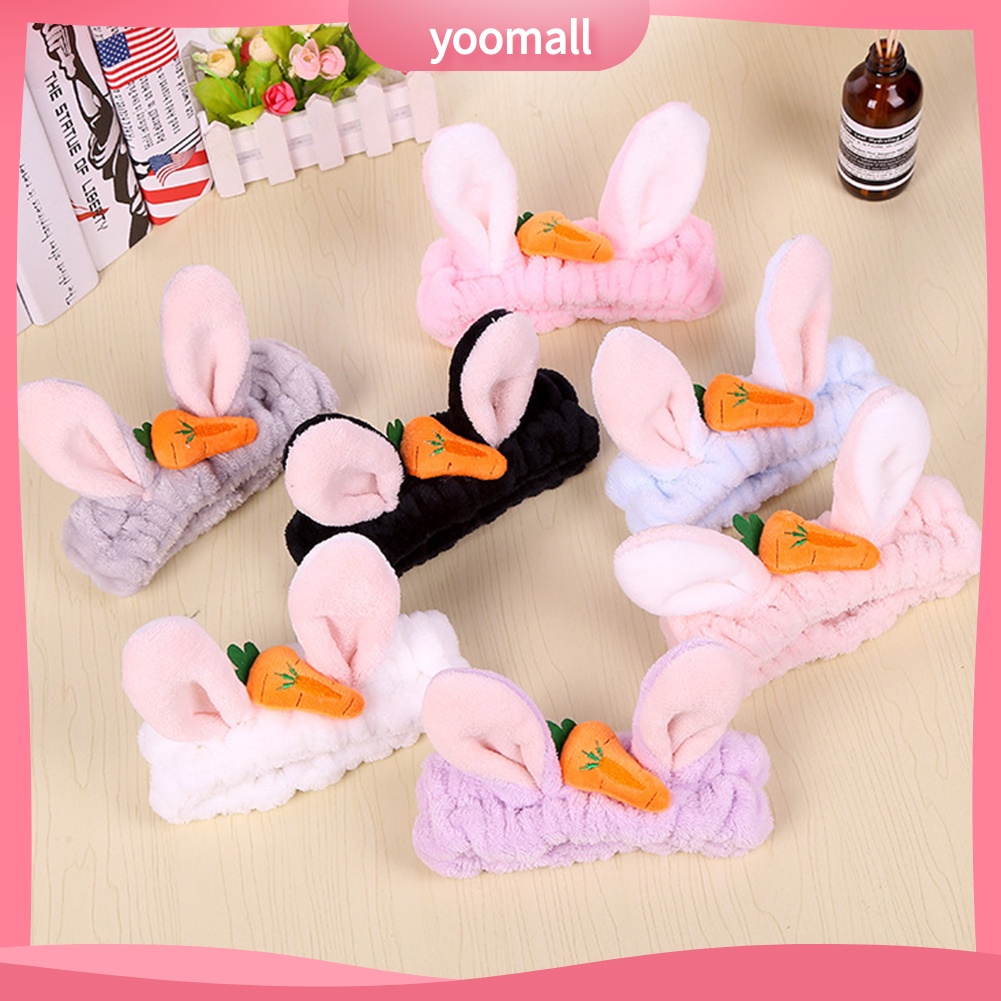 Băng Đô Tai Thỏ Bằng Vải Flannel Co Giãn Dễ Thương Dành Cho Nữ Rửa Mặt