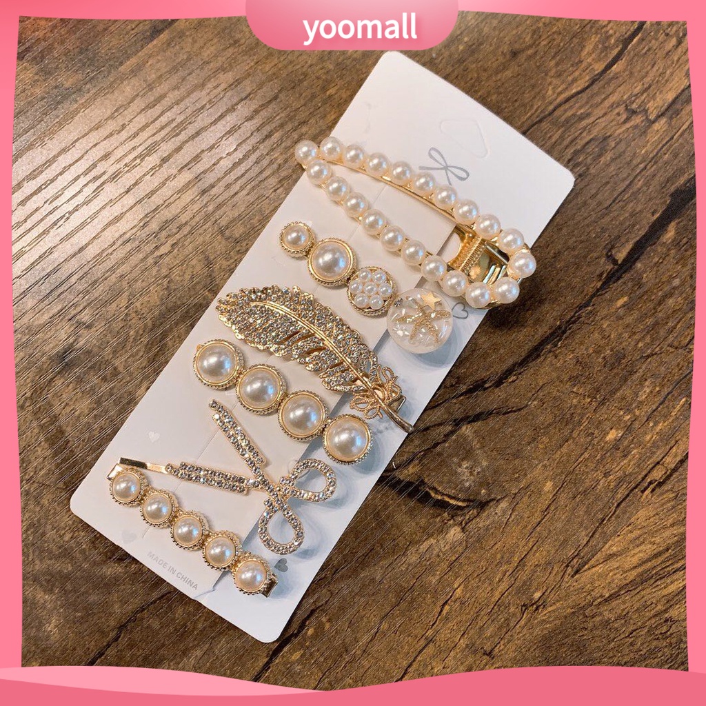 Set 6 Kẹp Tóc Hình Lông Vũ Đính Ngọc Trai Giả Thanh Lịch