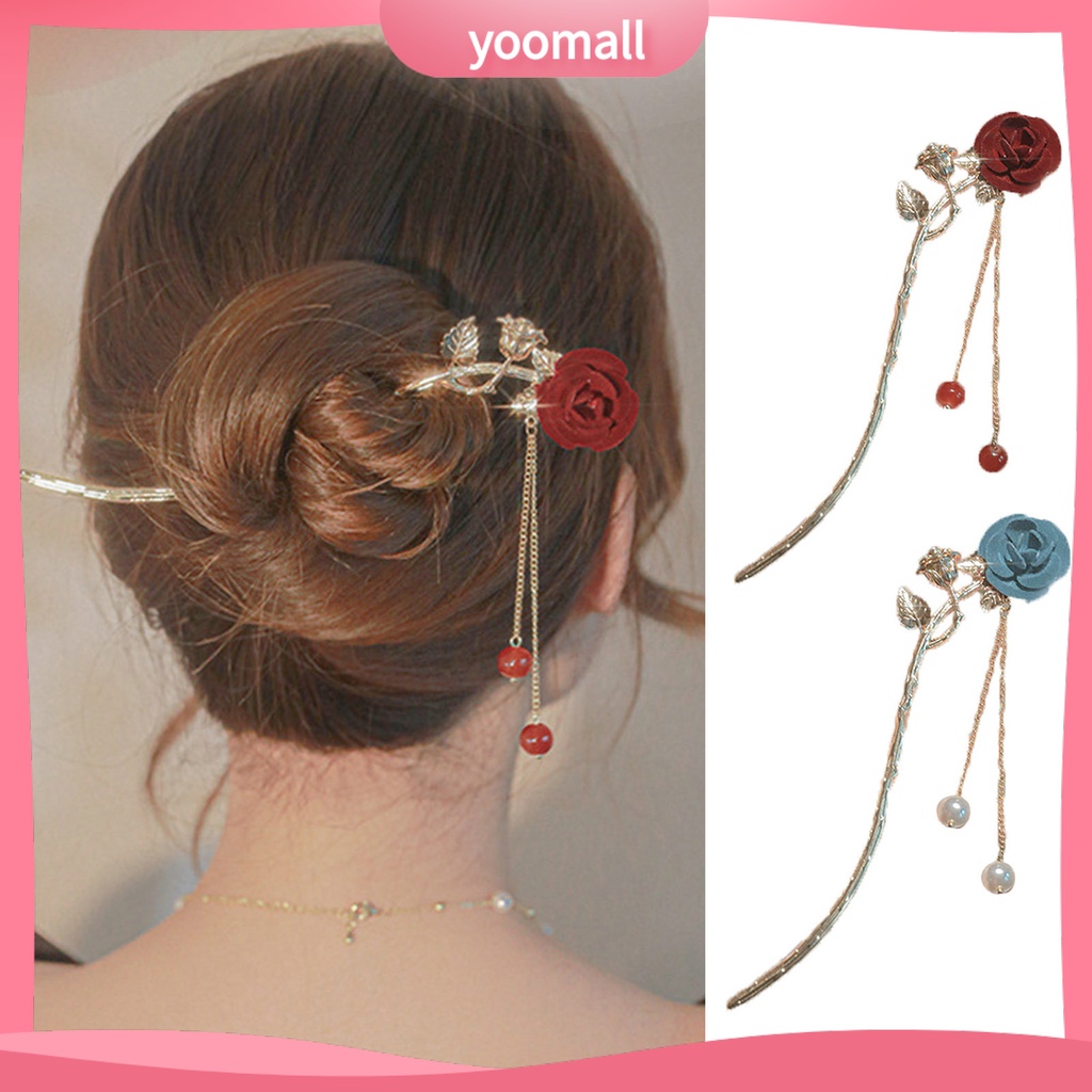 Trâm Cài Tóc Đính Hạt Và Hoa Hồng Chống Trượt Dễ Thương Cho Nữ