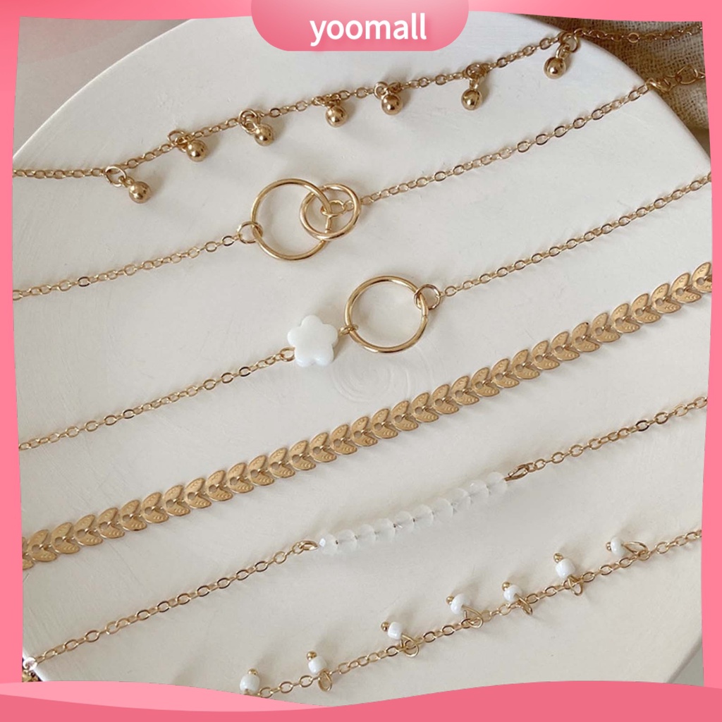 Set 6 Vòng Tay Hợp Kim Xếp Chồng Lên Nhau Cho Nữ