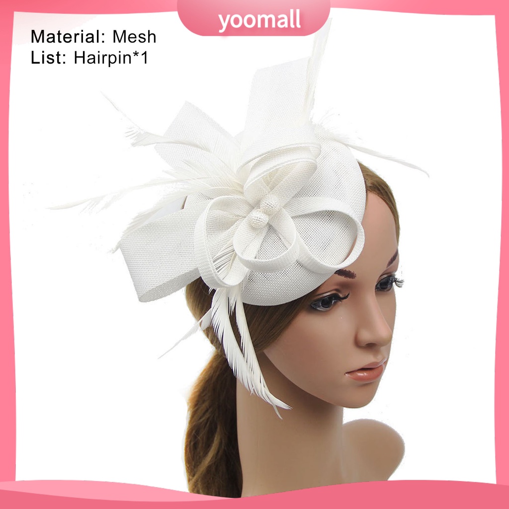 [YM] Mũ Beret Lưới Thắt Nơ Mini Đính Lông Vũ Giả