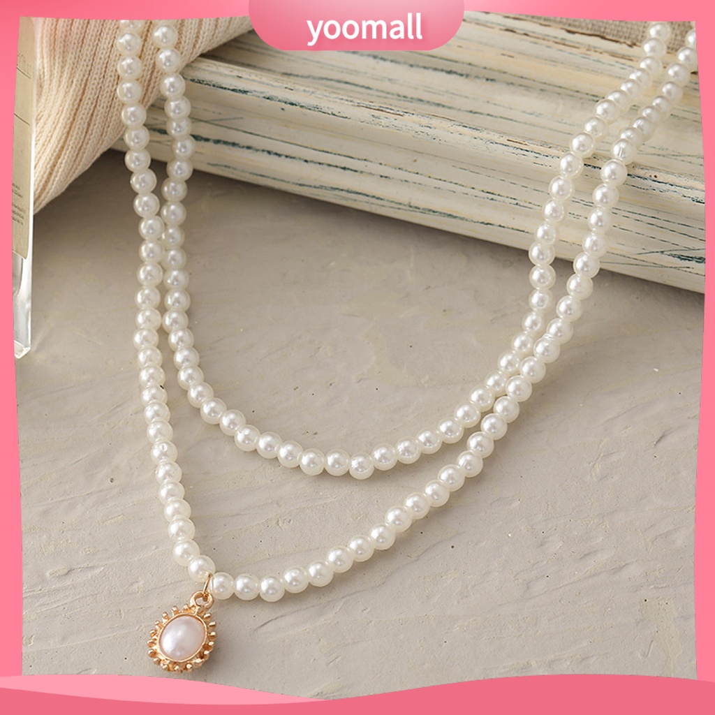 Vòng cổ Hai Lớp Đính Ngọc Trai Nhân Tạo Thời Trang Dành Cho Nữ