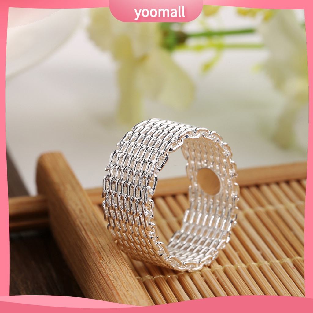 [YM] Nhẫn Mạ Bạc Kiểu Lưới Dệt Rộng Trang Sức Làm Quà Tặng Cho Nữ
