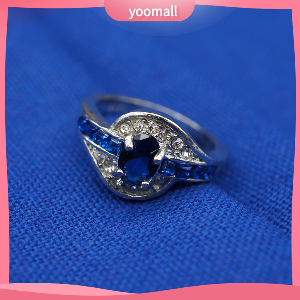 Nhẫn Hợp Kim Đính Đá Xanh Chống Trầy Xước Thanh Lịch