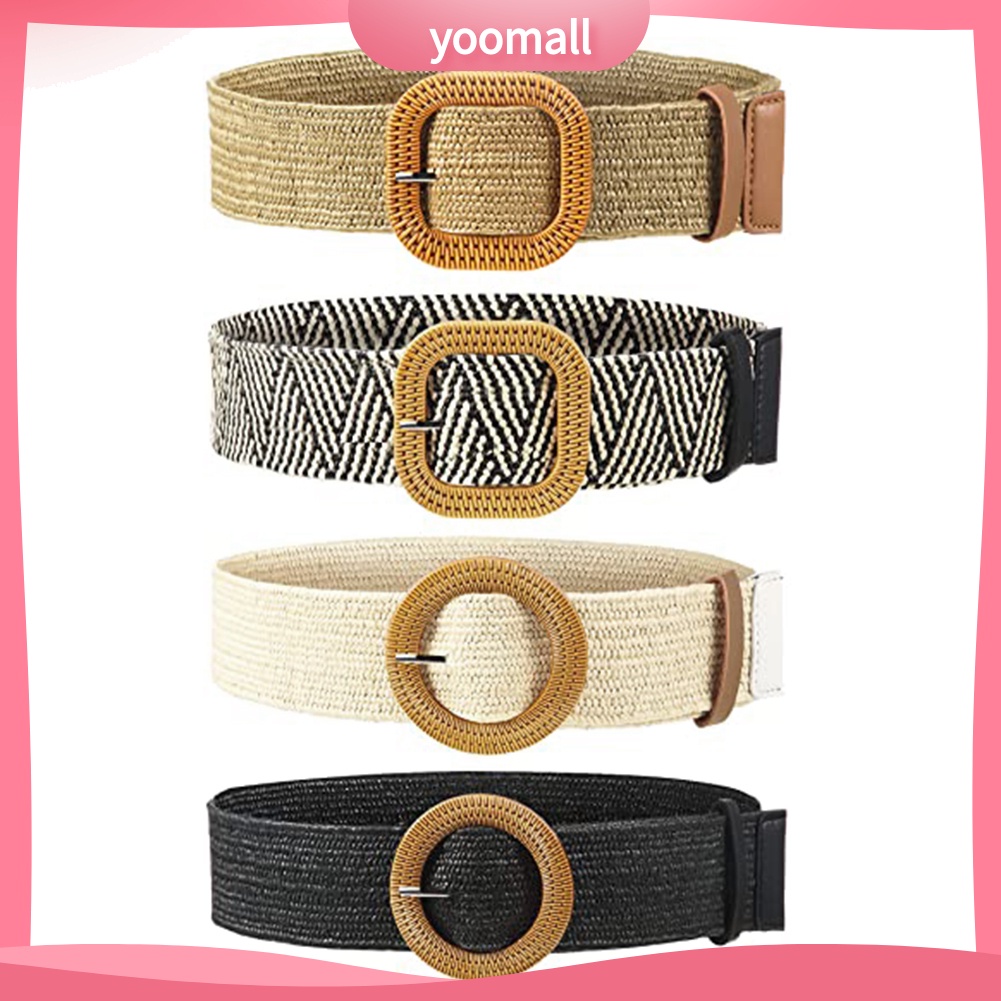 Thắt Lưng Dây Rơm Dệt Co Giãn Có Khóa Cài Phong Cách Boho Dành Cho Nữ