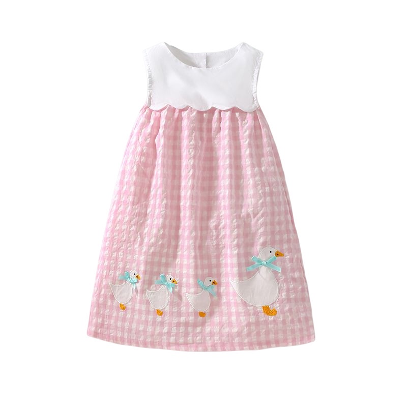 Đầm Công Chúa Tay Lửng Chất Liệu Cotton Thêu Họa Tiết Xinh Xắn Cho Bé Gái