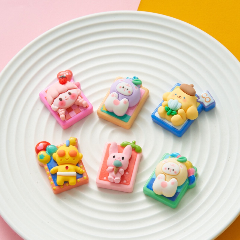 Set 10 Phụ Kiện Kẹp Tóc / Điện Thoại / Bảng Vẽ Hoạt Hình Bằng Nhựa Resin DIY