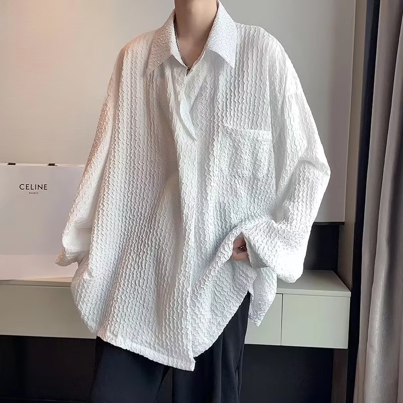 Áo Sơ Mi Da Pu Xếp Ly Thời Trang Nam Cao Cấp