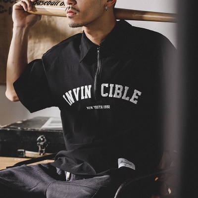 Áo Thun Polo Tay Ngắn Dáng Rộng Bằng Lụa Lạnh Có Khóa Kéo Thời Trang Đường Phố Mỹ Mùa Hè Cho Nam