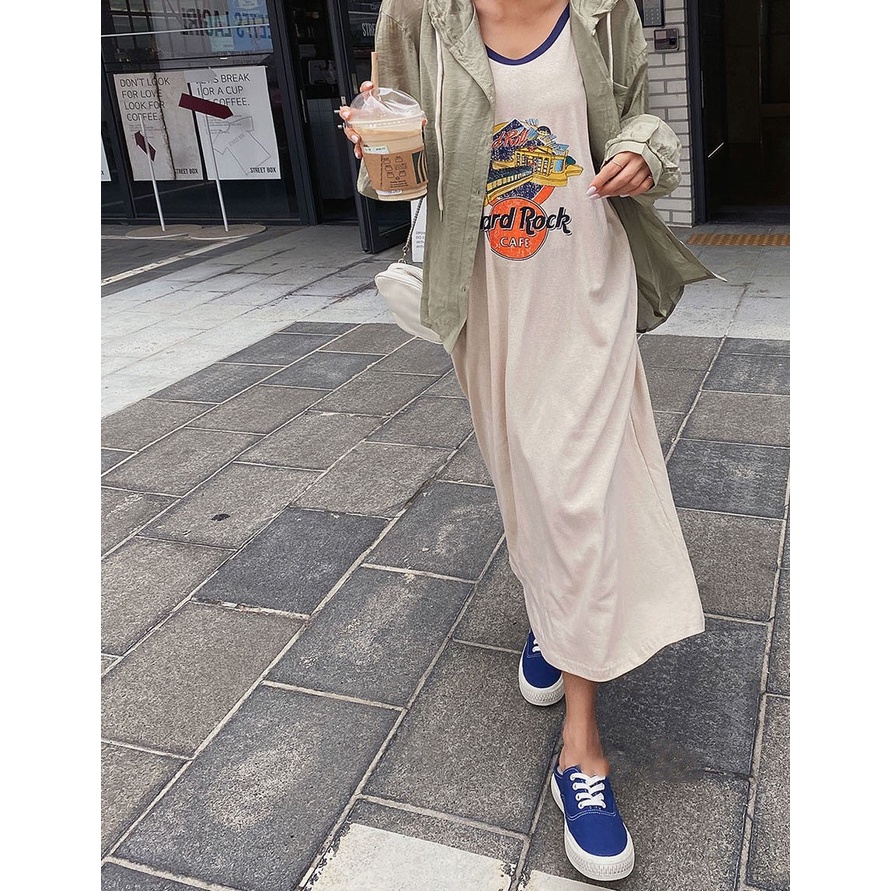 Đầm Hai Dây Dài Qua Gối In Họa Tiết Hoạt Hình Phong Cách Hàn Quốc Thời Trang Cho Nữ