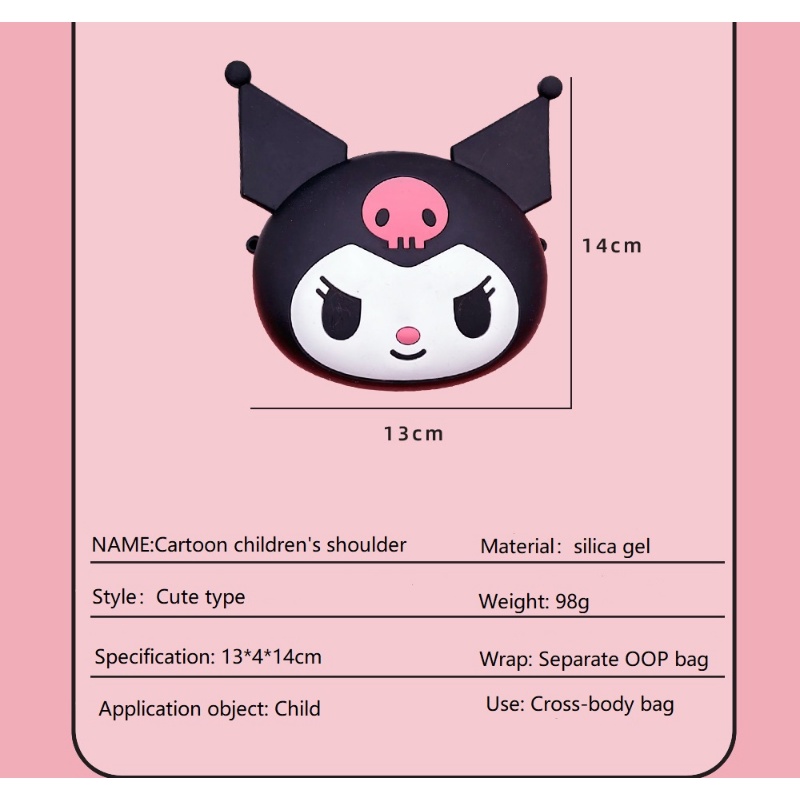 Túi Đeo Vai Bằng Cao Su Họa Tiết Kuromi Hoạt Hình Dễ Thương Tiện Dụng Cho Bé Gái