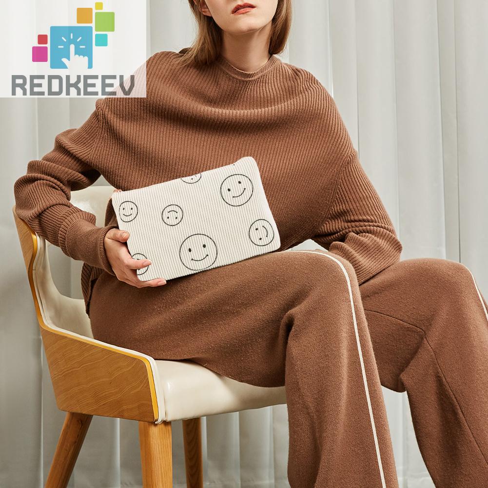 Túi Đựng Mỹ Phẩm Hai Mặt Bằng Vải Nhung Kẻ Dễ Thương Xinh Xắn