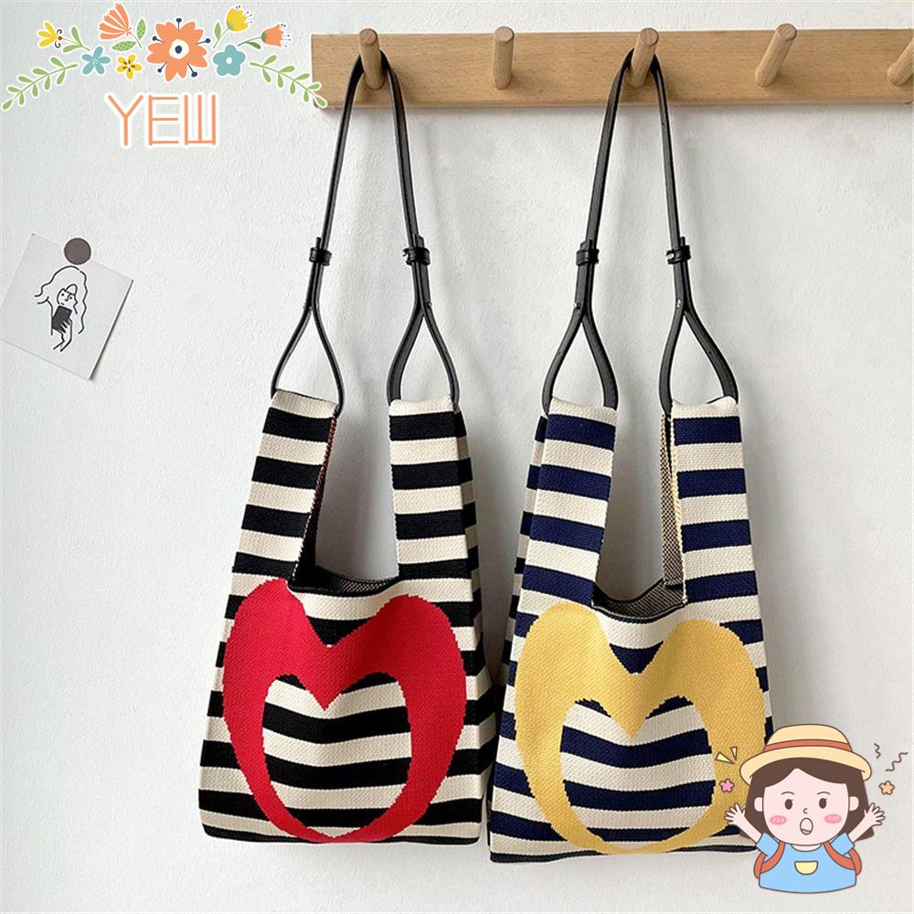 Túi Tote Đan Len Thủ Công Họa Tiết Kẻ Sọc Cho Nữ