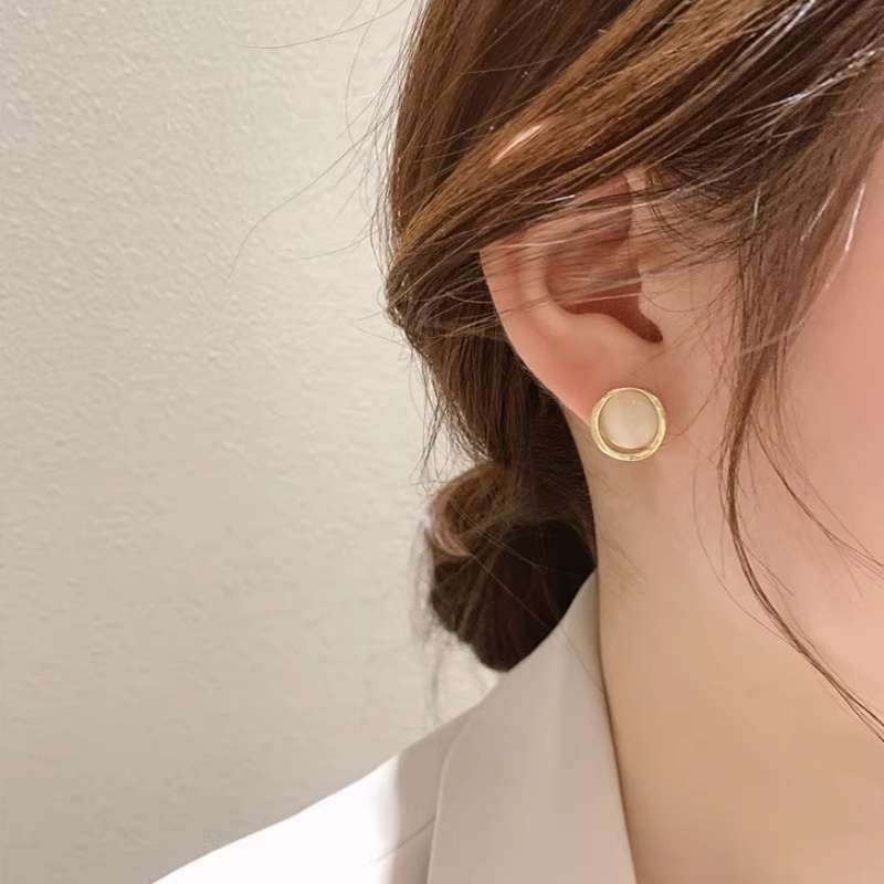 Bông Tai Mạ Bạc 925 Hình Tròn Rỗng Đính Đá Opal Đơn Giản Thời Trang Phong Cách Hàn Quốc Cho Nữ
