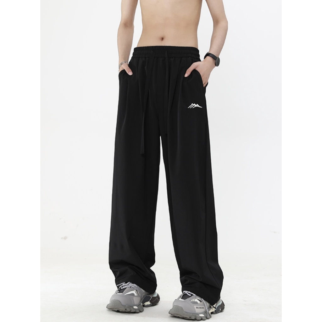 Quần Thể Thao Ống Rộng Mau Khô Màu Đen Hợp Thời Trang Mùa Hè Cho Nam
