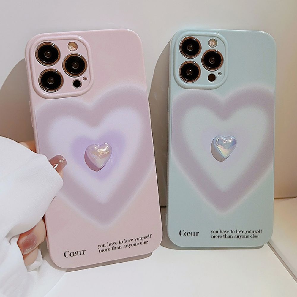 Ốp Điện Thoại TPU Mềm Chống Sốc Mạ Điện Họa Tiết Trái Tim 3D Màu Gradient Cho IPhone 11 12 13 14 Pro Max