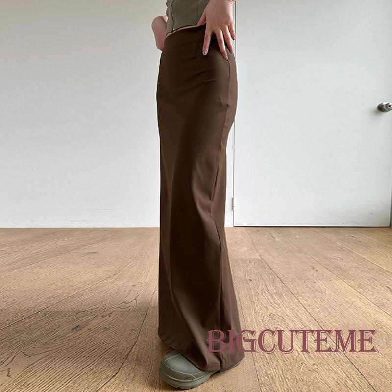 Chân Váy Bút Chì Lưng Cao Màu Trơn Phong Cách Retro