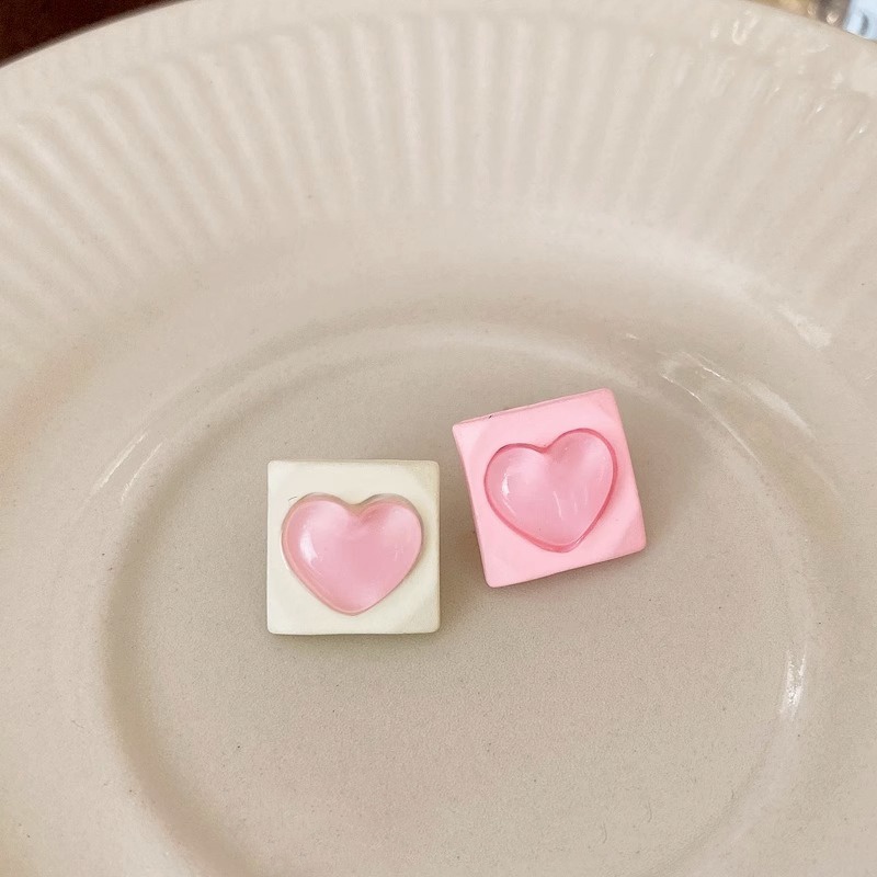 Bông Tai Dạng Kẹp Hình Trái Tim Màu Hồng Y2K Bằng Acrylic Làm Quà Tặng Sinh Nhật Cho