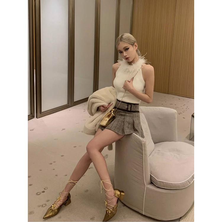 Giày Sandal Cao Gót Dày Mũi Nhọn Quai Chéo Màu Bạc Thời Trang Mùa Hè 2023 Phong Cách Mới Dành Cho Bạn Nữ