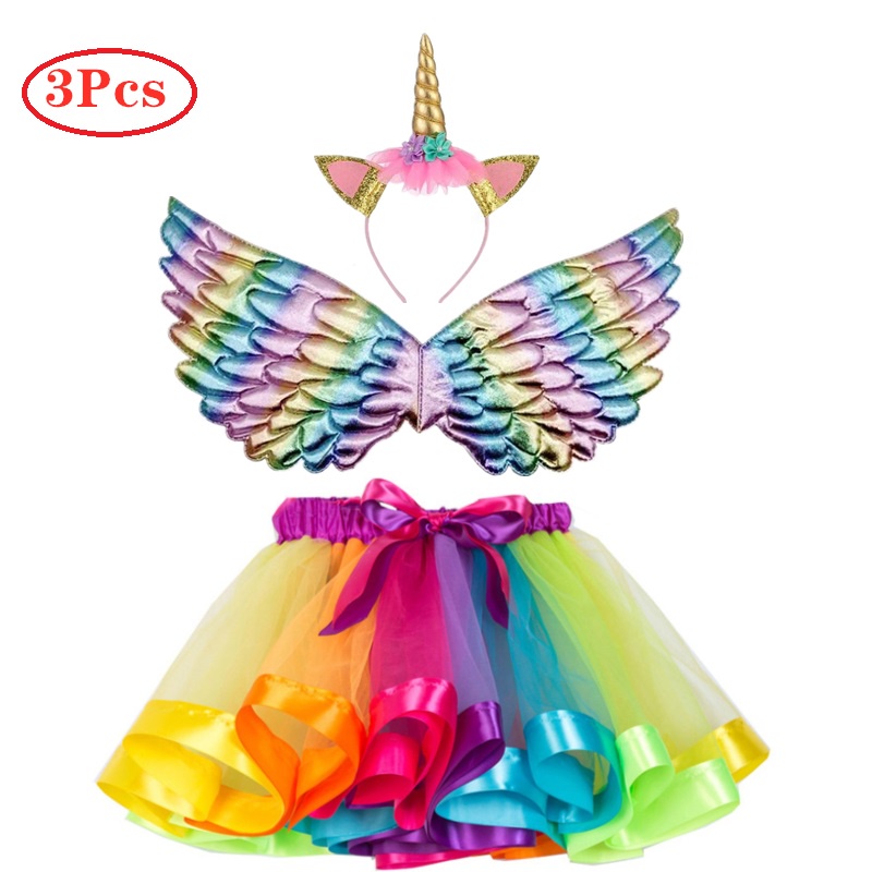 Wfrv baby girls unicorn tutu skirt outfit for kids birthday party tulle skirt set trẻ em trang phục halloween giáng sinh có cánh