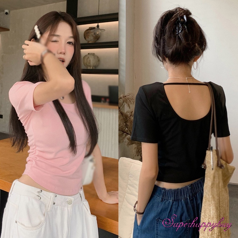 Áo Thun Tay Ngắn Màu Sắc Đơn Giản Cho Nữ