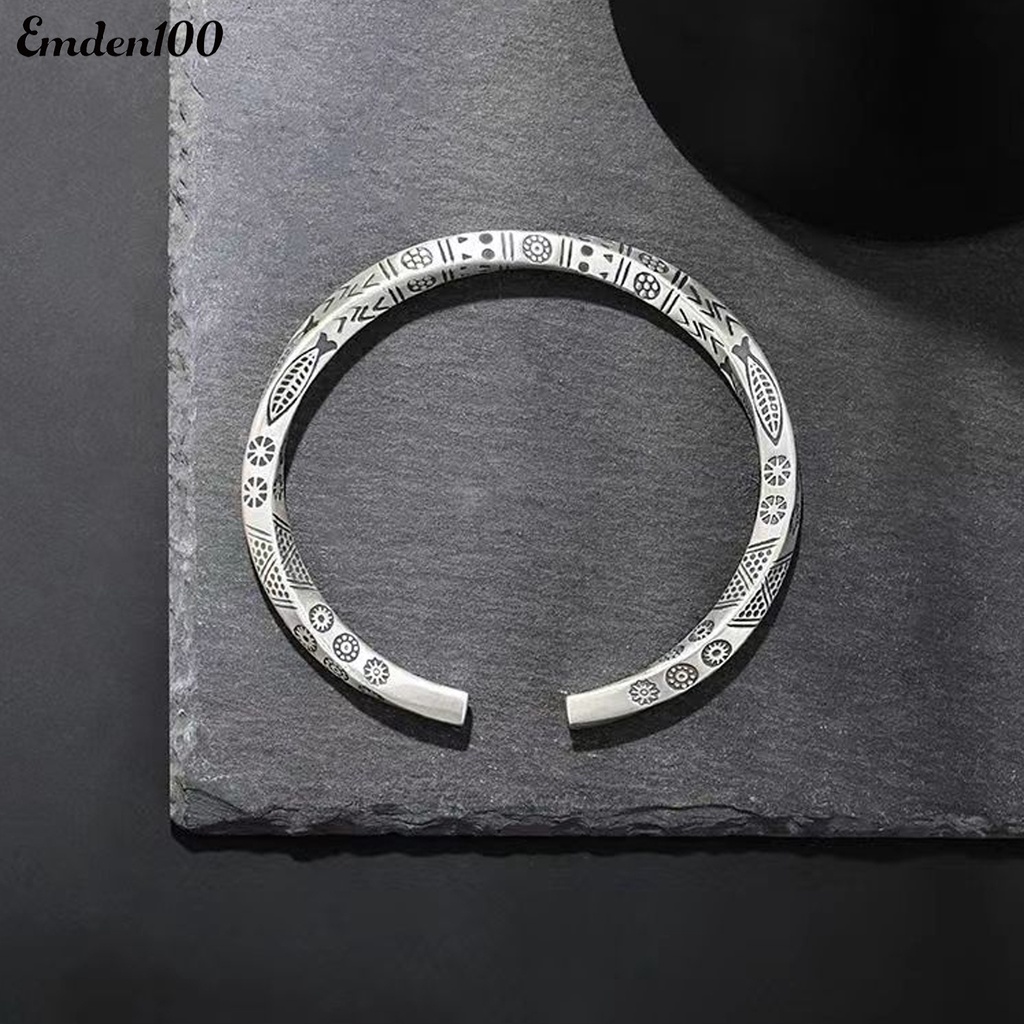 Vòng Đeo Tay Dạng Hở Màu Sắc Bạc Phong Cách Boho Thời Trang Cho Nam