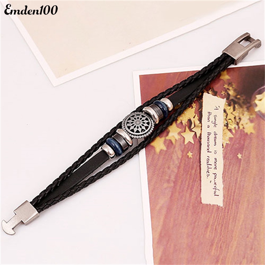 Vòng Tay Bện Dây Giả Da Nhiều Lớp Thời Trang Unisex