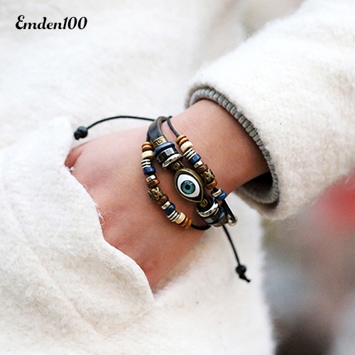 Vòng Tay Dây Da Mặt Hình Con Mắt Cho Nam Và Nữ