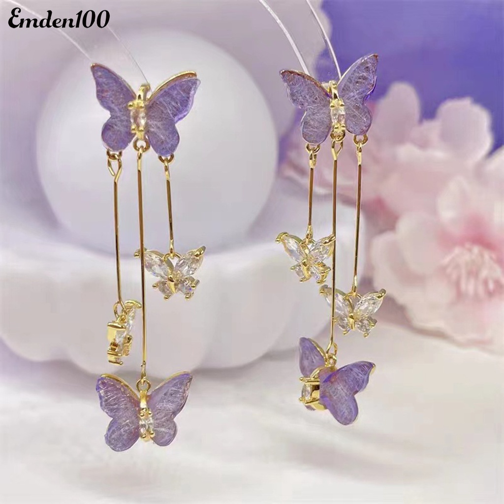 1 Đôi Bông Tai Dài Hình Bướm Đính Đá Sang Trọng Cho Nữ