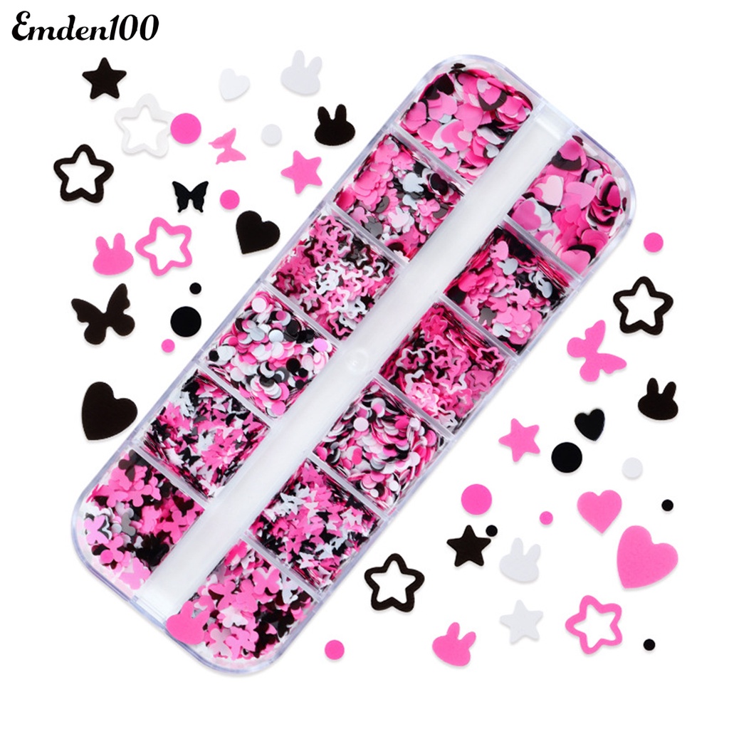 1 Hộp 12 Ngăn Đựng Phụ Kiện Trang Trí Móng Tay Xinh Xắn