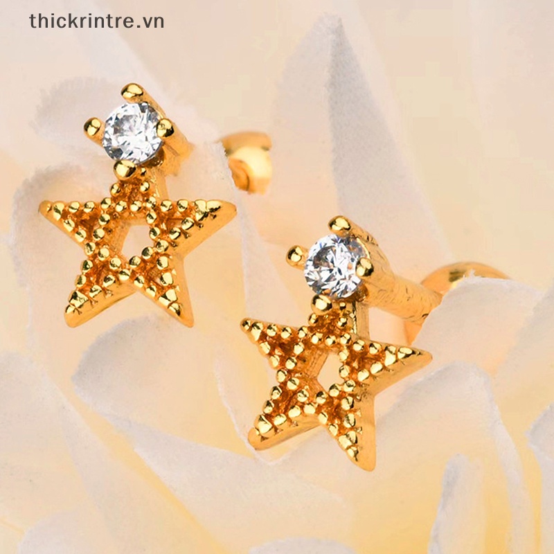 1 Khuyên Tai Xoắn Ốc Đính Đá Zircon Hình Ngôi Sao Năm Cánh