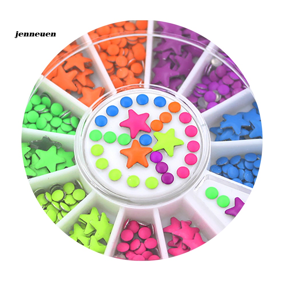 Hộp Phụ Kiện Trang Trí Móng Tay Nghệ Thuật Gồm Bánh Xe Và Nửa Hình Ngôi Sao Nhiều Màu Sắc