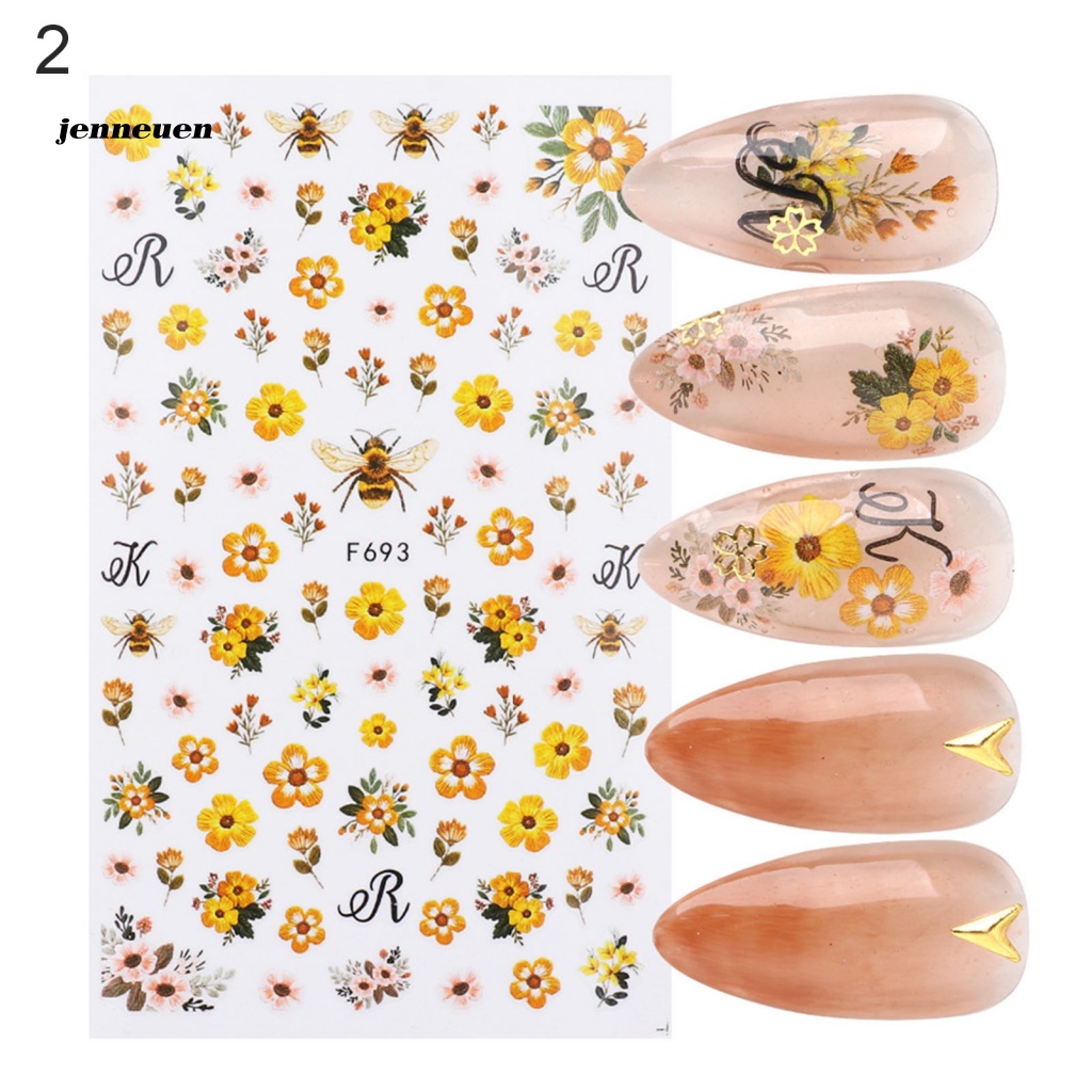 Miếng Dán Trang Trí Móng Tay Họa Tiết Chú Ong Và Lá 3D Dành Cho Nữ