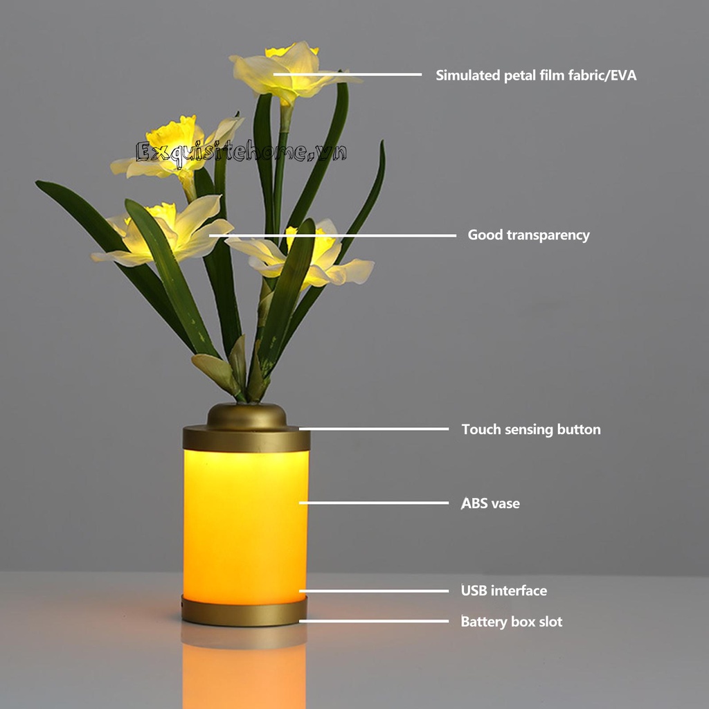 Đèn Ngủ LED Hình Lọ Hoa Trang Trí Có Cổng Sạc USB