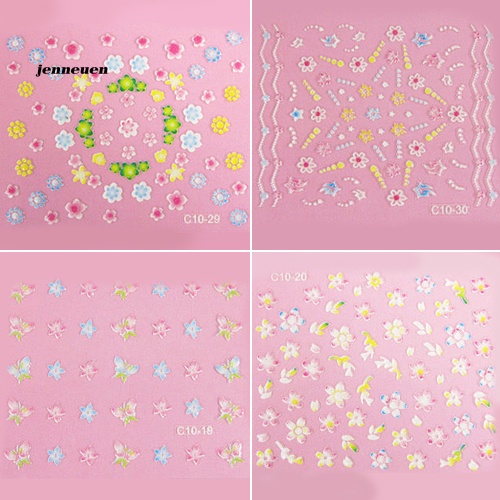 Bộ 50 Hình Dán Trang Trí Móng Tay Họa Tiết Hoa Bướm 3D Xinh Xắn