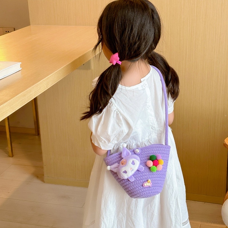 Túi Cói Đeo Chéo mini In Họa Tiết Hoạt Hình Dễ Thương Thời Trang Đi Biển Cho Bé Gái