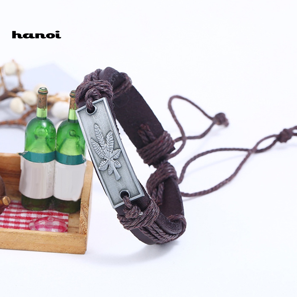 Vòng Tay Giả Da Họa Tiết Lá Phong Vintage Cho Nam