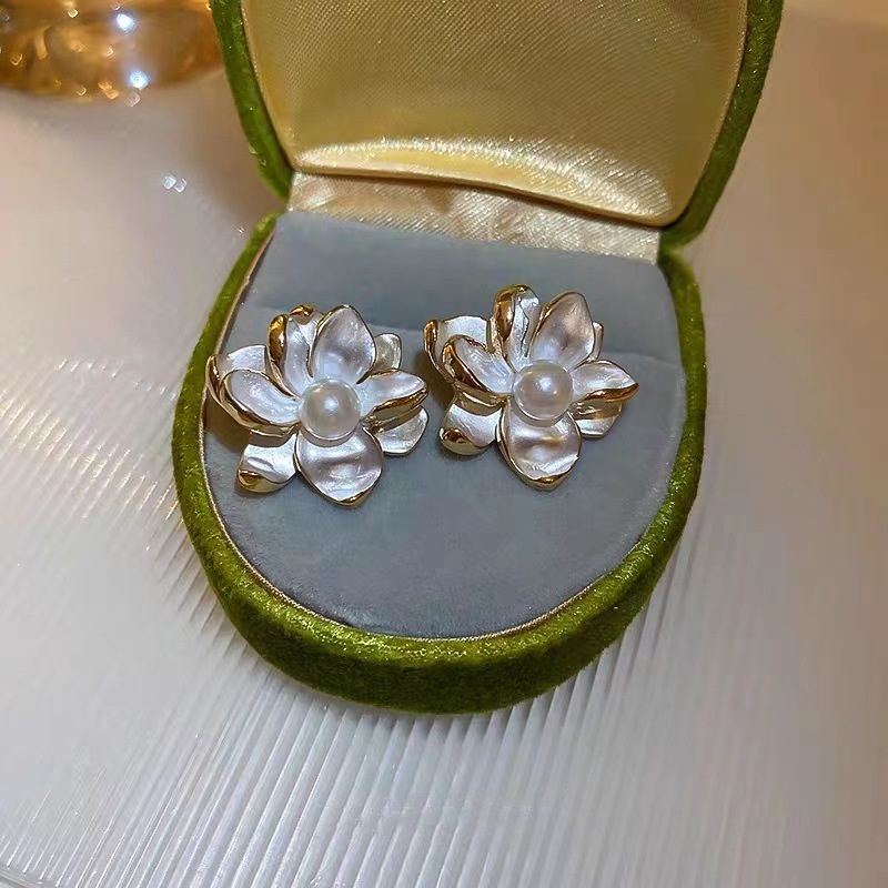 Bông Tai Mạ Bạc 925 Hình Hoa Đính Ngọc Trai Phong Cách Hàn Quốc Thời Trang Cho Nữ