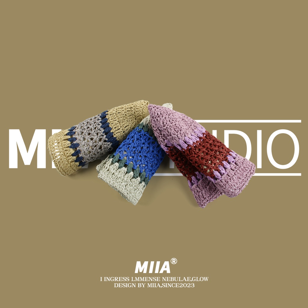 Nón Tai Bèo Đan Cói Màu Sắc Tương Phản Thời Trang Mùa Hè Cho Nữ