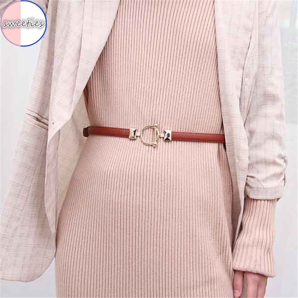 Thắt lưng da PU phối khóa kim loại dạng tròn thời trang dành cho nữ