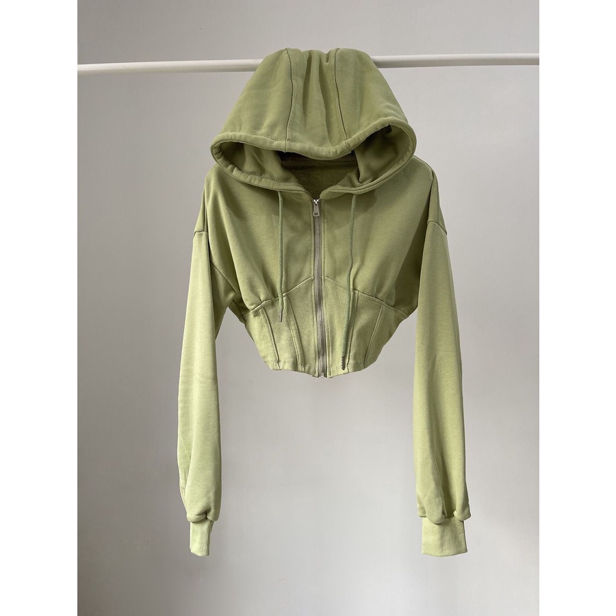 Áo Hoodie Màu Trơn Siêu Ngắn Eo Hẹp Phong Cách Âu Mỹ Cổ Điển Cho Nữ