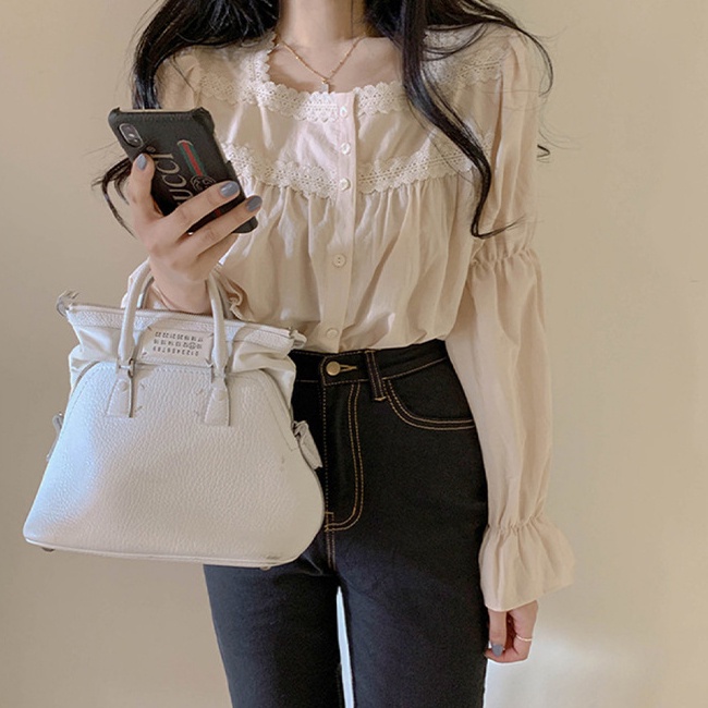 Áo Ren Cổ Vuông Tay Dài Thời Trang Cho Nữ
