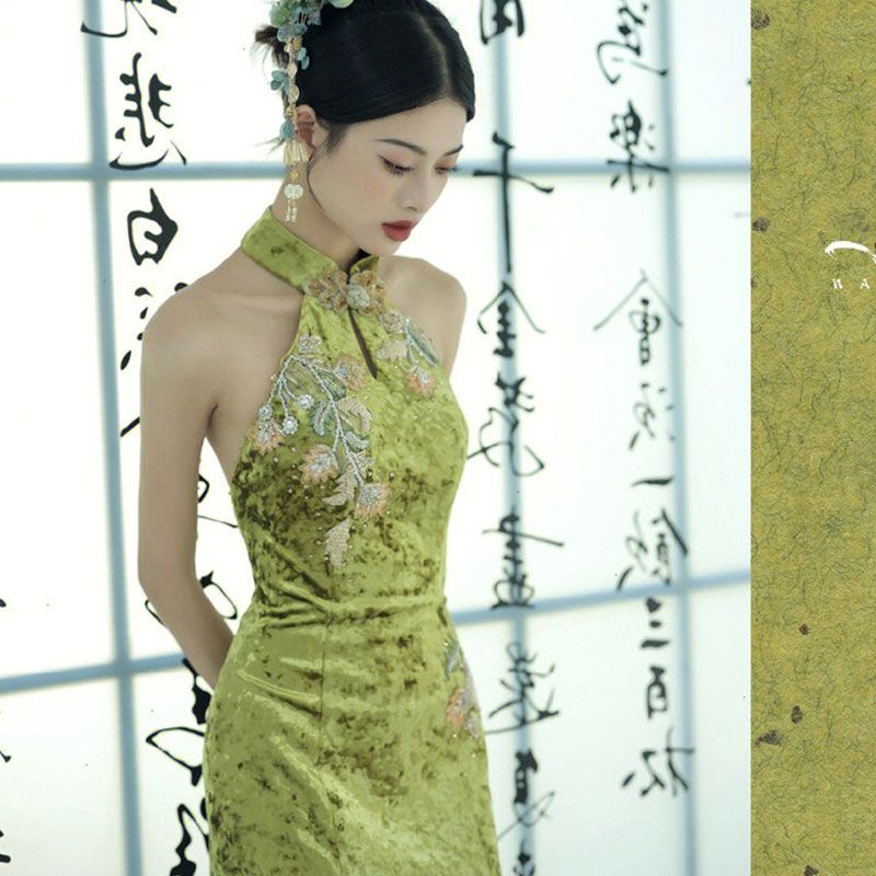 Hàng Có Sẵn Mới Đầm Sườn Xám Đuôi Cá Dáng Dài Đính Hạt Cườm Sang Trọng Dành Cho Bạn Nữ Mặc Buổi Sáng Cao Cấp VBXM