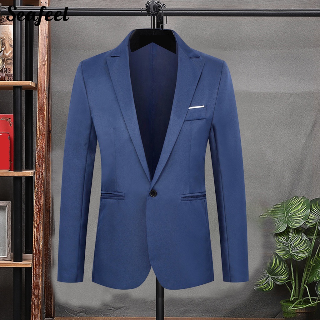 Áo Khoác Blazer Một Túi Màu Trơn Thời Trang Công Sở Cho Nam